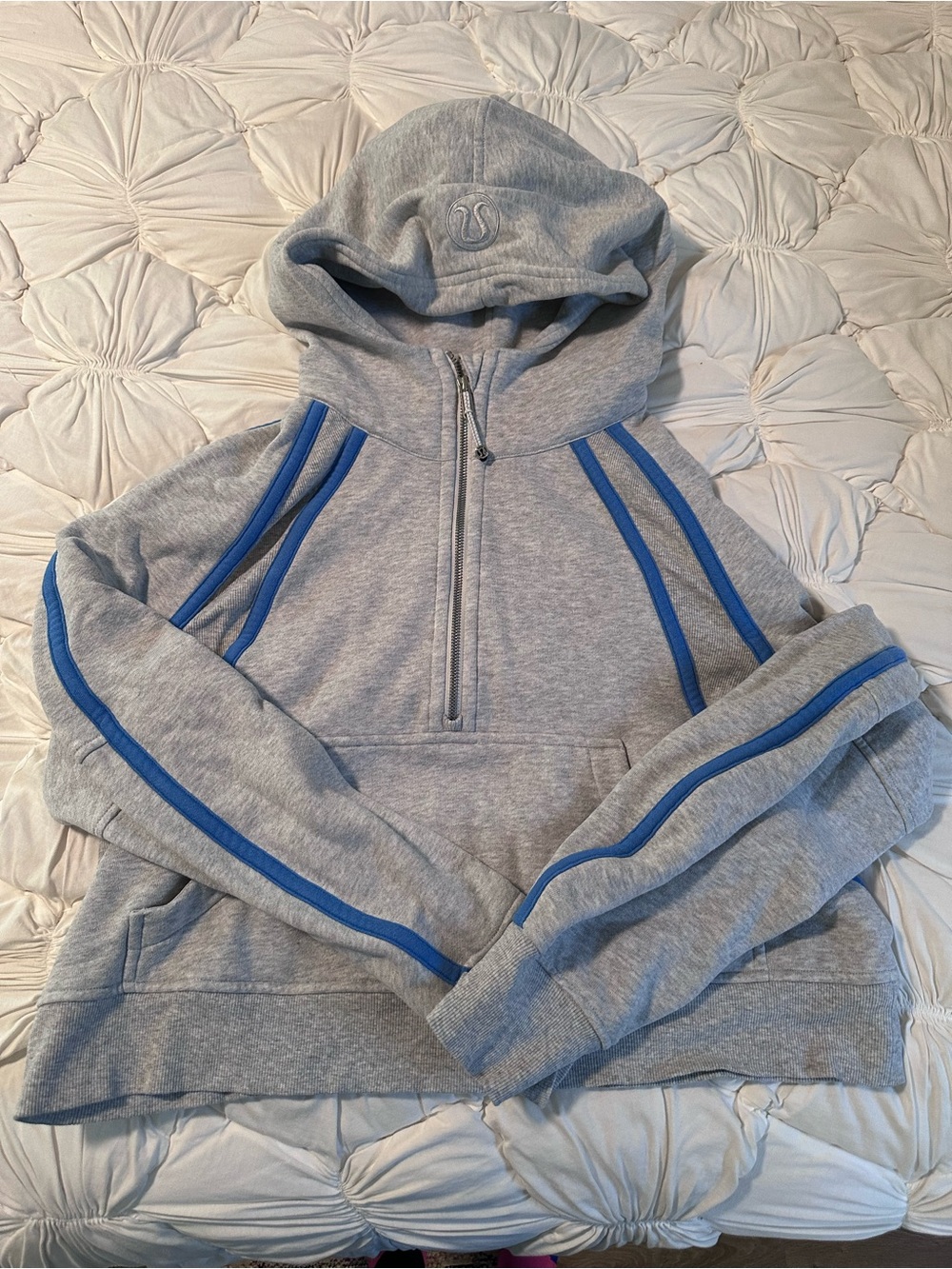 lululemon athletica Gray Half-Zip Hoodie with Blue Stripe Accents